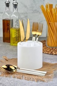 Resim 7 Bölmeli Beyaz Çatal Kaşık Organizeri Tezgah Üstü Çatal Kaşıklık, CC.098 