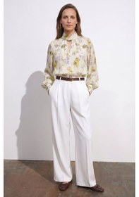Resim Sateen Çiçek Desenli Bluz - Yeşil-137400 