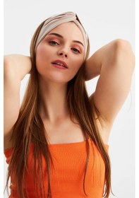 Resim Butik Tasarım Kadın Bandana Saç Bandı, Ekstra Yumuşak, Esnek, Doğal, Pamuklu Penye - Tek Ebat / Bej-beyaz Bej-beyaz 