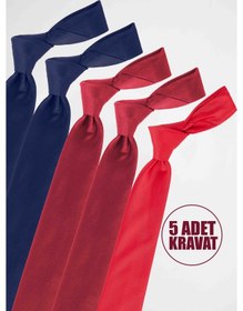 Resim Tudors 5'li Paket Düz Klasik Cep Mendilli Lacivert-bordo-kırmızı Erkek Kravat-33278 Çok Renkli 