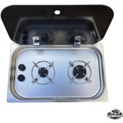 Resim 2 Gözlü Cam Kapaklı Ocak 53 X 32.5 X 10 Cm Üniversal Yatek Karava 