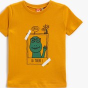 Resim Erkek Bebek Dinozor Baskılı Kısa Kollu Tişört Pamuklu 