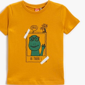Resim Erkek Bebek Dinozor Baskılı Kısa Kollu Tişört Pamuklu 