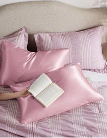 Resim 2 Li İpek Dokulu Saten Pembe Yastık Kılıfı 50x70 Mikrosaten, Saç Ve Cilt Dostu Çok Renkli 