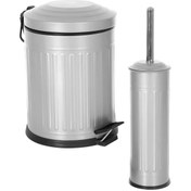 Resim Eforeca Vintage 2 Li Çöp Kovası Banyo Seti Çizgili Gri 