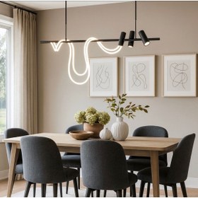 Resim Vonalight Desıng Project Modern, Spotlu, Toplantı Masası, Ofis, Yemek Masası, Sarkıt Hortum Led Avize Siyah 3000K Günışığı 