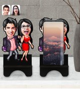 Resim Bk Gift Kişiye Özel Sevgililer Karikatürlü Ahşap Biblo Telefon Standı-4 