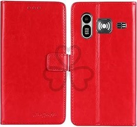 Resim TienJueShi Kırmızı Cep telefonu kılıf PU Deri Kılıfları için Doro Primo 218 368 2.3 inch Koruyucu Kapaklı Cep telefonu standı Kart Cepleri Cover 