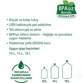 Resim KUZEYDEN BPA'sız Şarjlı Damacana Pompası Beyaz | BPA'sız Boru | 10L - 15L - 19L | 1200 mAh | Beyaz 