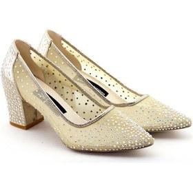 Resim Seç Kundura Seç 729 Taşli Tül Detayli Stiletto Altin 