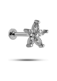 Resim 925 Ayar Gümüş Rodyumlu Minimal Tırnaklı Kır Çiçeği Tragus Piercing Küpe Gümüş 