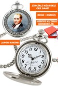 Resim COBRA Kemal Atatürk Görsel ve İmzalı Gümüş Renk Zincirli Köstekli Cep Saati 