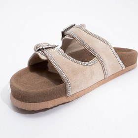Resim Luvi Shoes Allen Bej Taşlı Hakiki Deri Süet Kadın Terlik Bej 