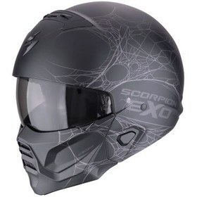 Resim Scorpion EXO COMBAT 2 Spider Web Modüler Motosiklet Kaskı Mat Siyah / Gümüş 