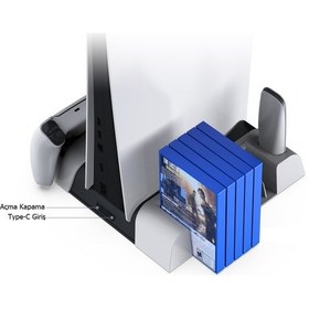 Resim Dobe Tp5 05100 Ps5 Led Göstergeli Fanlı Oyun Hazneli Şarj Stand 