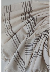 Resim Krem Çizgili Havlu Peştemal 90x170 - %100 Pamuk & Yumuşak Krem 