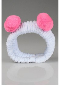 Resim Toyaş Açık Mavi Pembe Ponponlu Peluş Bandana Makyaj Spa Saç Bandı 