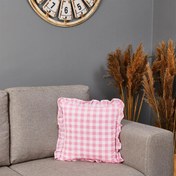 Resim Maxx Deco Ekoseli Fırfırlı Kırlent Kılıfı - Pembe - 43x43 cm 
