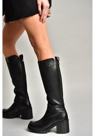 Resim Fox Shoes R654034003 Siyah Gerçek Deri Kalın Topuklu Kadın Çizme Siyah Deri-hakiki Deri Siyah 