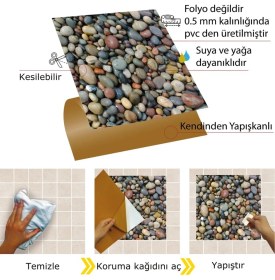 Resim Kendinden Yapışkanlı Çakıl Taşı Desenli Kesilebilir Pvc Karo 30X30 cm (33 Adet) 3m2 