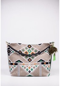 Resim Fabric Craft Bag Omuz Çantası Jakar Dokuma Etnik Desen Gri Yeşil Gri - Yeşil 