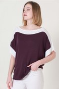 Resim VEGENZE Kadın Bordo Ekru Kuşaklı Yazlık Ince Triko Bluz 