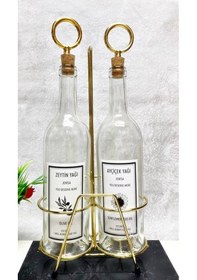 Resim Şeffaf Yağlık Akıtmaz Yuvarlak Mantar Tıpalı 750ml Yağdanlık Ve A 