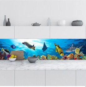 Resim Mutfak Tezgah Arası Folyo Fayans Kaplama Folyosu Deniz Kaplumbağa 