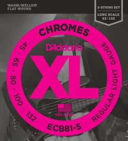 Resim D'Addario ECB81-5 XL Chromes Flatwound Serisi Bas Gitar Tel Seti (Regular Light) 