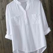 Resim Kadınlar için Günlük Düz Renkli V Yaka Uzun Kollu Bol Kesim Polyester Viskon Gömlek (İlkbahar/Yaz) 