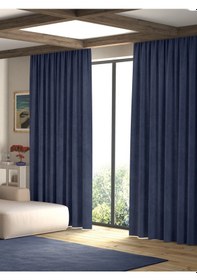 Resim Kadife Dokulu Karanlık Mavi Ada Fon Perde Ekstrafor Büzgülü Karanlık Mavi 