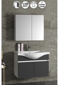 Resim Yıldız 80 Cm Beyaz-antrasit Gri Mdf Asma Banyo Dolabı Takımı Beyaz - Antrasit 