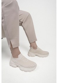 Resim Leola Guja İthal Özel Seri Taş Detaylı Triko Kadın Spor Ayakkabı Bej Bej 