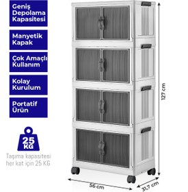 Resim obido Lavine Fold&go 4'lü Portatif Organizer Tekerlekli Dolap Çok Amaçlı Kapaklı Katlanır ”beyaz” 