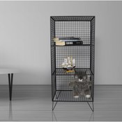 Resim Wess Dizayn Ayaklı Metal Rafı 3 Gözlü Kitaplık Grid Kafes Tel Model Wd-62 