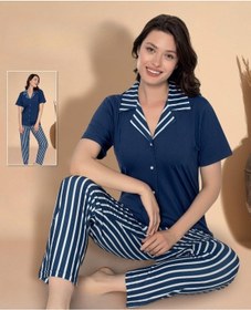Resim Boyraz Kadın Milan Boydan Düğmeli Kısa Kol İnce Pijama Takımı 11036 - 1 Adet 001 
