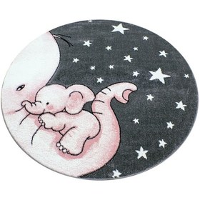 Resim Yuvarlak Soft Yumuşak Çocuk Odası Halısı Sevimli Yumurcak Fil Ve Yıldız Desenli Gri Beyaz Pembe Pembe 