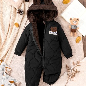 Resim Sonbahar ve kış modası peluş sıcak tutan yenidoğan bebek erkek/kız çocukları için şık, eğlenceli omuz düşüklü ayı kulaklı başlıklı set, termal astarı ile, açık hava etkinlikleri ve iç mekan oyunları için uygun 