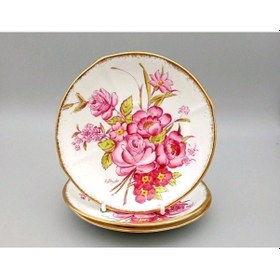 Resim Roslyn China Sunning Dale 3'lü Porselen Antika İngiliz Pasta Tabağı 15cm Beyaz - Pembe 