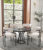 Resim Avvio Metal Teddy Sandalye 90x90 Yuvarlak Kum Saati Ayak Mutfak Masası Takımı Yemek Masası Takımı Siyah Mermer Avvio0216 