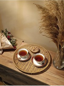 Resim Yuvarlak Hasır Rattan Sunum 35cm Tepsi / Organizer Diğer 