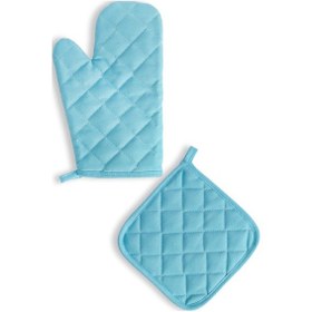 Resim Yanmaz Fırın Eldiveni Ve Fırın Tutacağı 1 Eldiven 1 Tutacak Açık Mavi 