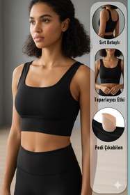 Resim SHİBA Kadın Kalın Askılı Spor Sütyeni Yarım Atlet Büstiyer Bluz 