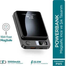 Resim Phixi Force PW5 5000mAh 22.5W MagSafe Powerbank - Kablosuz Mini Şarj Cihazı - 1 USB 1 PD Port - Dijital Ekran - Taşınabilir Şarj Cihazı 