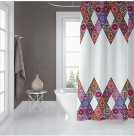 Resim Banyo Duş Perdesi 10149 120x200 Perde Borusu Askı Aparatı 90x130 Hediyeli Çok Renkli 