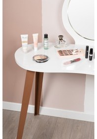 Resim Eva Makyaj Masası Aynalı Makyaj Masası Beyaz Şifonyer Rose 