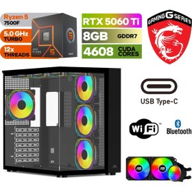 Resim MSI Gaming Pc Ddr5 – Rtx 5060Tİ 8gb – Ryzen 5 7500F – 32GB – 64GB Ddr5 Ram – 1 Tb M.2 SSD – Windows 11 Pro – Sıvı Sogutmalı Masaüstü Bilgisayar 