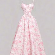 Resim Şık Fransız Tarzı Pembe Çiçekli Omuzlu Elbise - Kolsuz, Fit & Flare, Yaz Stili Ruched Detaylı, Yetişkin Kadınlar İçin Mükemmel, Yetişkin Moda|Çiçek Desenli Elbise|Askısız Tasarım, Çiçek Desenli Elbise 