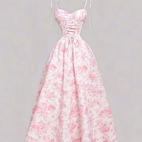 Resim Şık Fransız Tarzı Pembe Çiçekli Omuzlu Elbise - Kolsuz, Fit & Flare, Yaz Stili Ruched Detaylı, Yetişkin Kadınlar İçin Mükemmel, Yetişkin Moda|Çiçek Desenli Elbise|Askısız Tasarım, Çiçek Desenli Elbise 