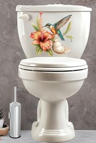 Resim Klozet Sticker Sinek Kuşu Deniz Kabuğu ve Soft Çiçekler Temalı Banyo Tuvalet Sticker 